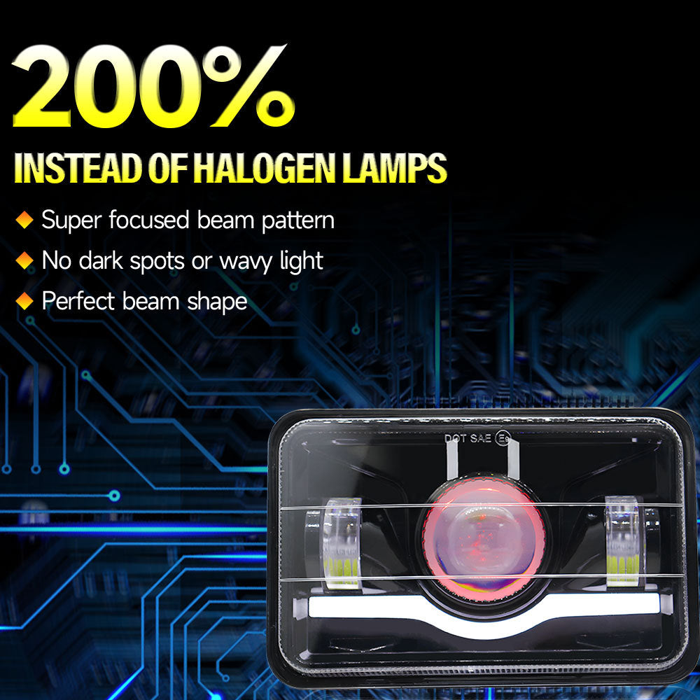 Suitable for Wrangler headlights, wave 5-inch square 4x6 headlights, integrated far and near car LED headlights, off-road vehicle modified headlights
