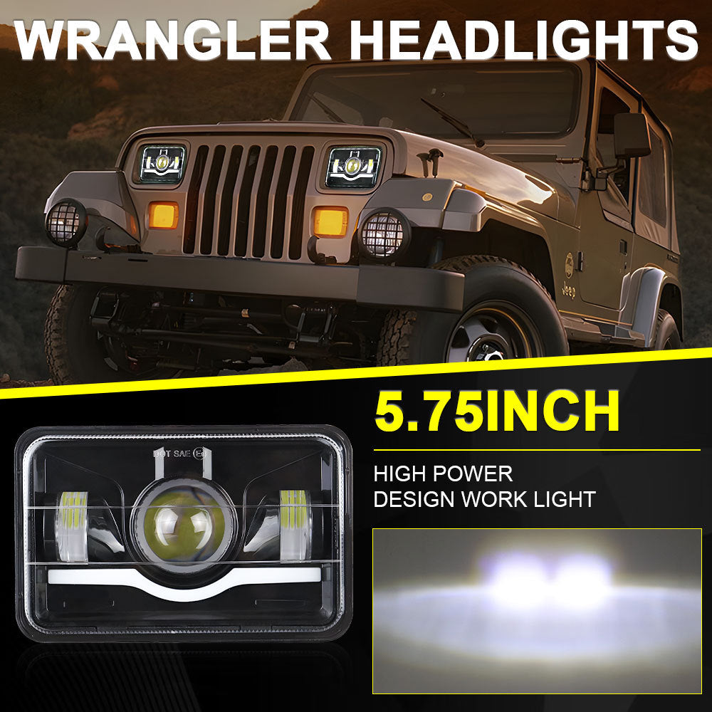 Suitable for Wrangler headlights, wave 5-inch square 4x6 headlights, integrated far and near car LED headlights, off-road vehicle modified headlights
