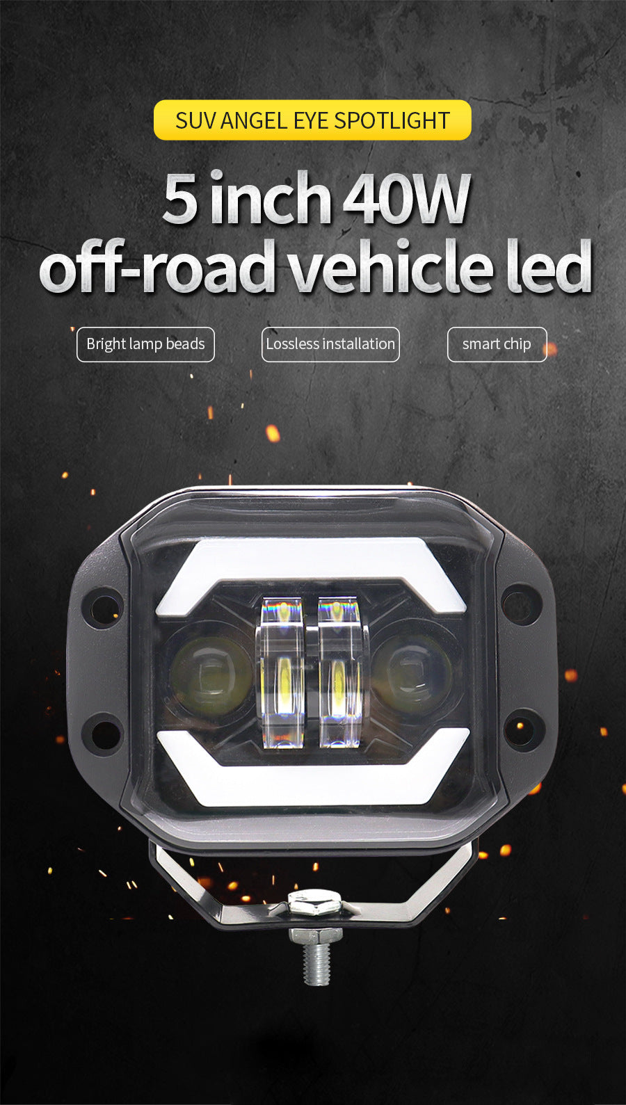 4-inch 40W Wrangler off-road vehicle LED work light, angel eye spotlight, modified embedded front bumper grille fog light