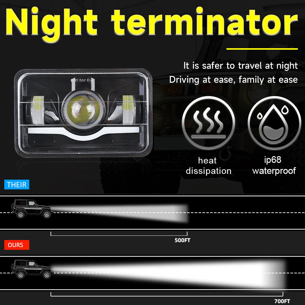 Suitable for Wrangler headlights, wave 5-inch square 4x6 headlights, integrated far and near car LED headlights, off-road vehicle modified headlights