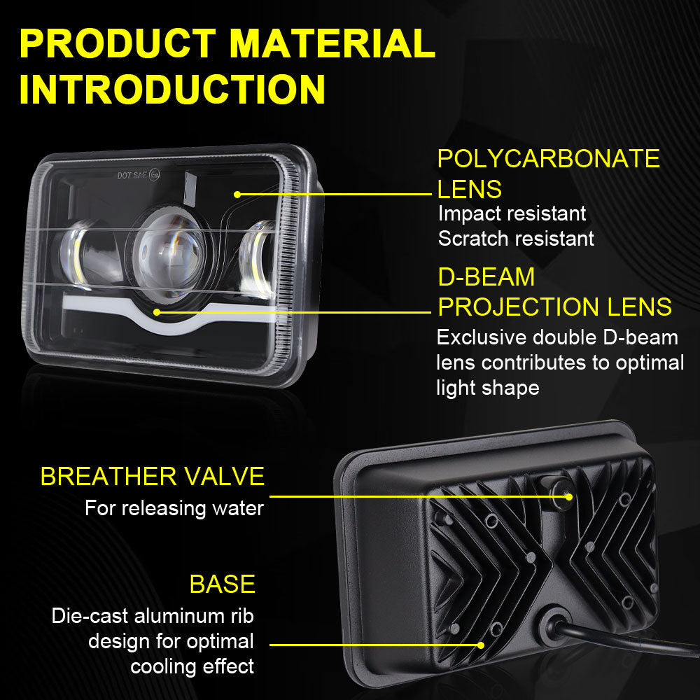 Suitable for Wrangler headlights, wave 5-inch square 4x6 headlights, integrated far and near car LED headlights, off-road vehicle modified headlights