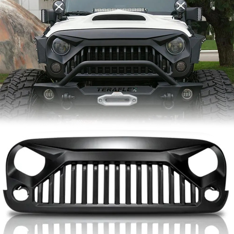 For 2007-2018 JEEP Wrangler JK for RWD Angry Eyes Style, Durable ABS Material, Matte Finish, Front Grille Replacement Part, Compatible with Select Models, RWD Styling|Sporty Look|Stylish Grille, for JK