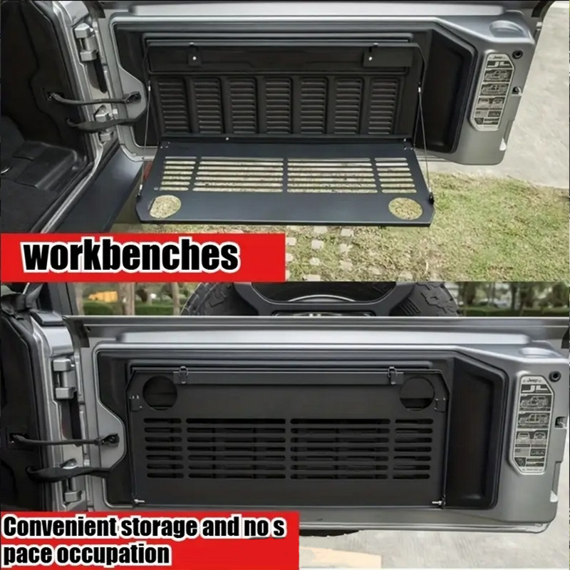 2018-2025 for Wrangler JL Tailgate Shelf Table - Spacious Metal Storage Rack with Adjustable Height, Ideal for Outdoor Adventures, Load-Bearing Capacity, Outdoor Storage|Adjustable Height Shelf|Durable Metal Construction, Tailgate Accessories