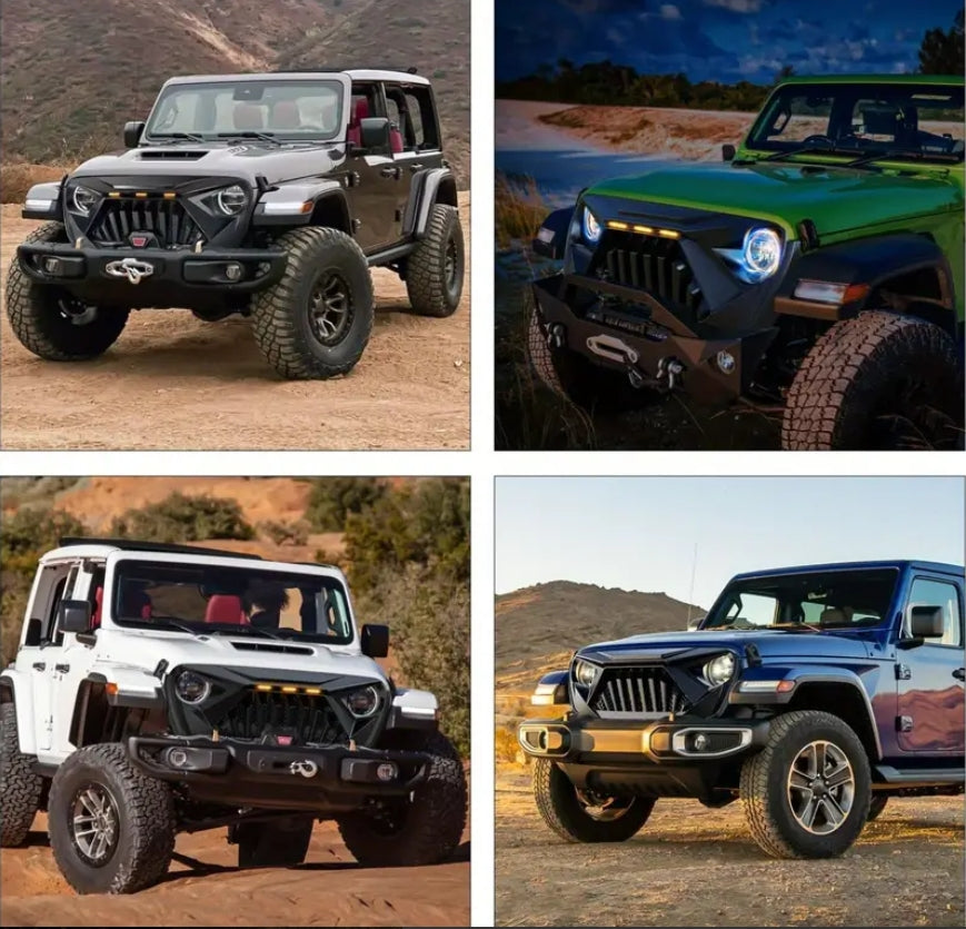 Front Bumper Grill Cover for 2018-2025 for Wrangler JL and For Gladiator JT with LED Amber Lights Matte Car Accessories