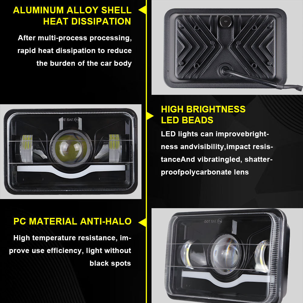 Suitable for Wrangler headlights, wave 5-inch square 4x6 headlights, integrated far and near car LED headlights, off-road vehicle modified headlights