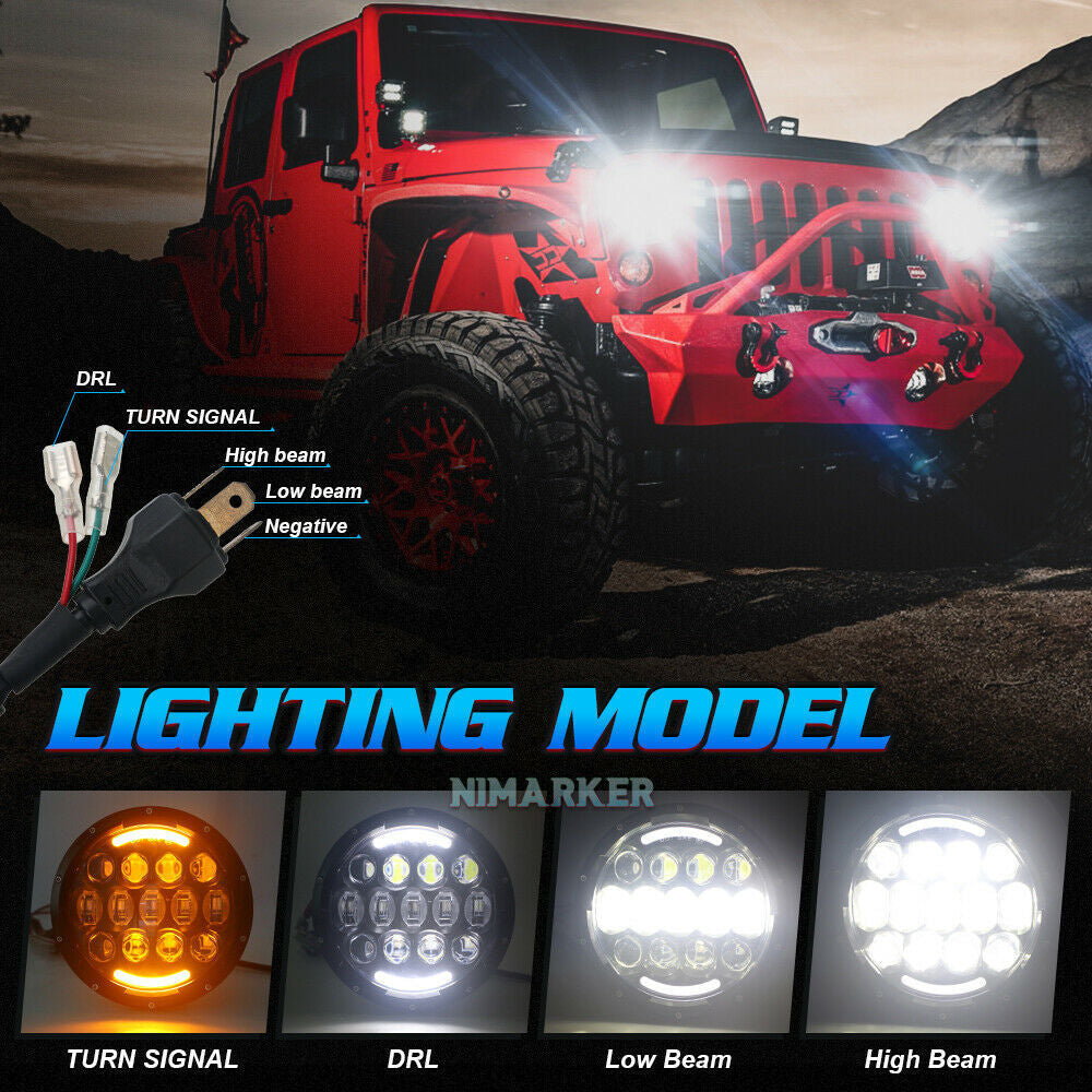 Suitable for Jeep Wrangler JK JL JT, 7-inch ultra bright spotlight off-road front headlight, modified with LED seven inch headlights