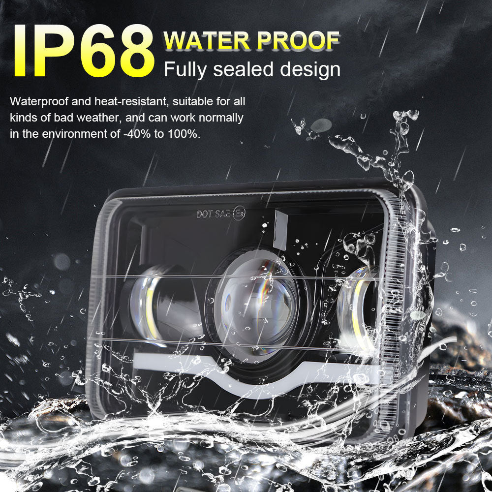 Suitable for Wrangler headlights, wave 5-inch square 4x6 headlights, integrated far and near car LED headlights, off-road vehicle modified headlights