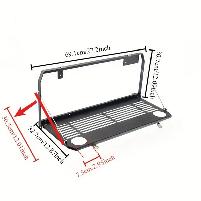 2018-2025 for Wrangler JL Tailgate Shelf Table - Spacious Metal Storage Rack with Adjustable Height, Ideal for Outdoor Adventures, Load-Bearing Capacity, Outdoor Storage|Adjustable Height Shelf|Durable Metal Construction, Tailgate Accessories