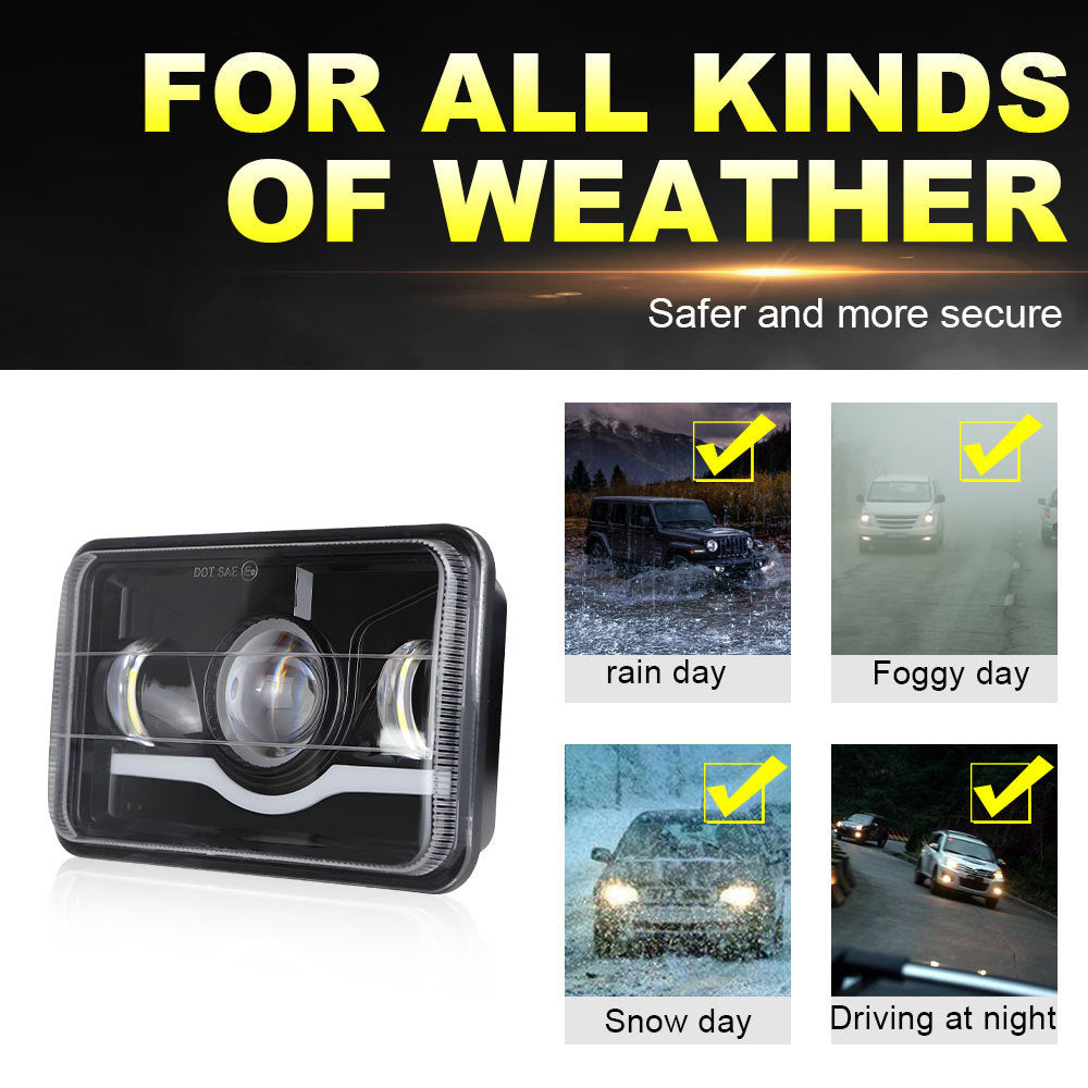 Suitable for Wrangler headlights, wave 5-inch square 4x6 headlights, integrated far and near car LED headlights, off-road vehicle modified headlights
