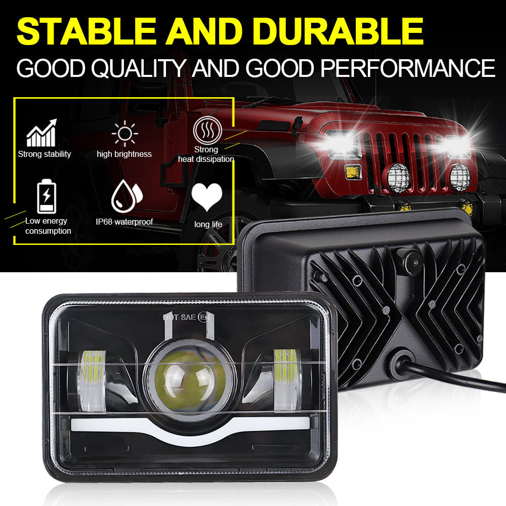 Suitable for Wrangler headlights, wave 5-inch square 4x6 headlights, integrated far and near car LED headlights, off-road vehicle modified headlights