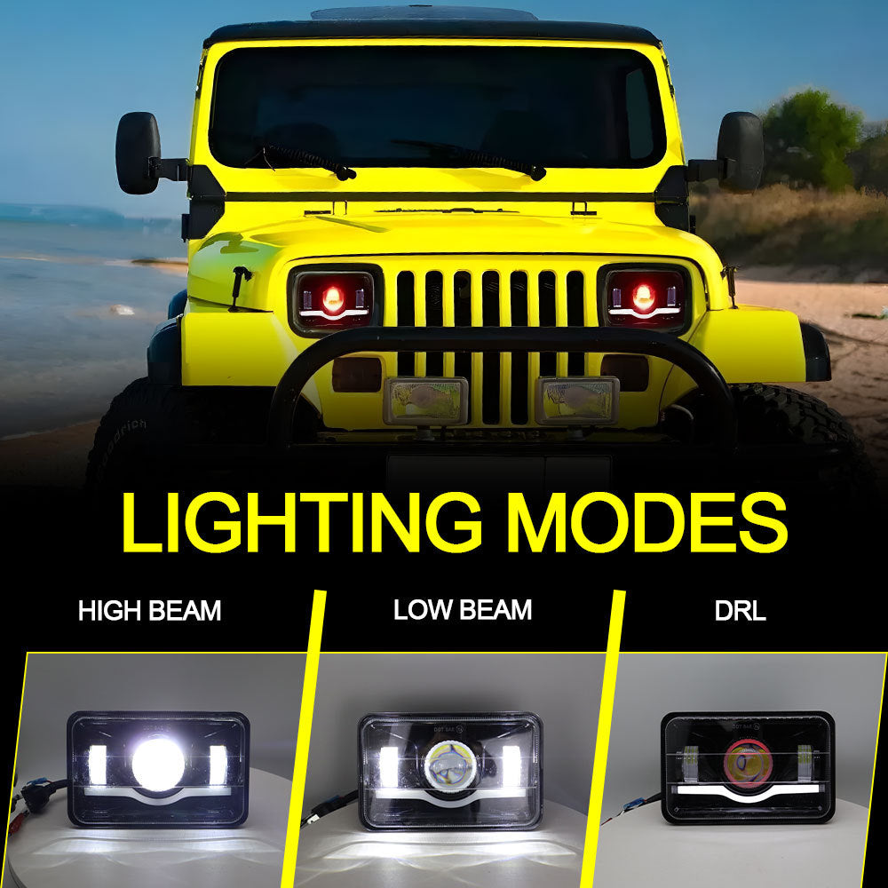 Suitable for Wrangler headlights, wave 5-inch square 4x6 headlights, integrated far and near car LED headlights, off-road vehicle modified headlights