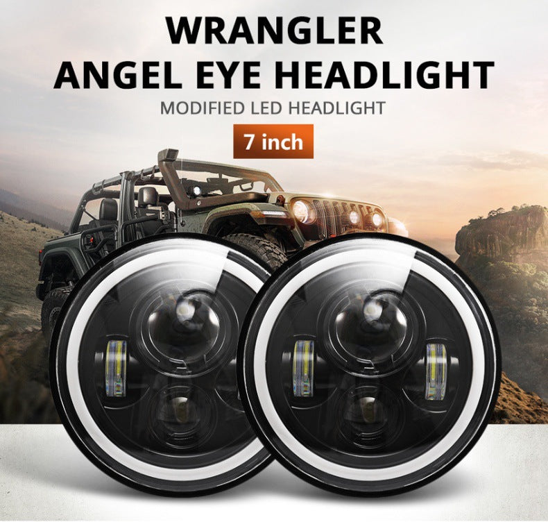 Suitable for Wrangler headlights, 7-inch full circle angel eye aperture spotlights, modified car LED headlights