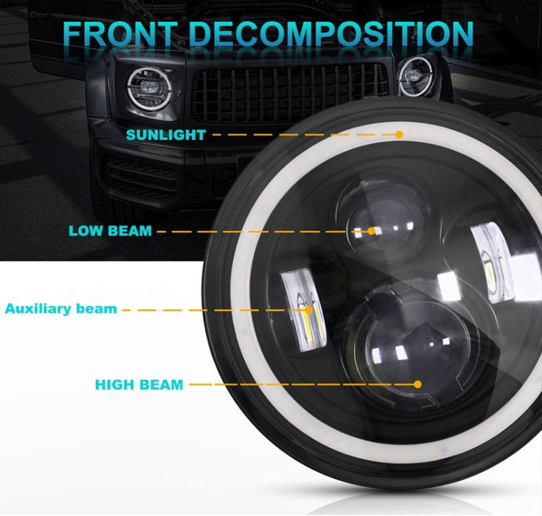 Suitable for Wrangler headlights, 7-inch full circle angel eye aperture spotlights, modified car LED headlights
